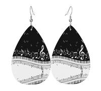 Ensemble de boucles d'oreilles légères en forme de goutte en cuir noir et blanc avec note de musique pour femme et fille