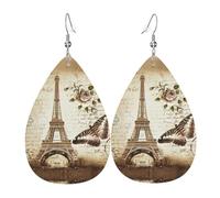 Ensemble de boucles d'oreilles légères en forme de goutte en cuir Tour Eiffel de Paris - Cadeau pour femme et fille