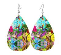 Ensemble de boucles d'oreilles légères en forme de larme en cuir avec motif oiseaux, fleurs, papillons, pour femme et fille