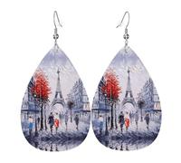 Ensemble de boucles d'oreilles légères en forme de larme en cuir avec motif Tour Eiffel et arbre de Paris