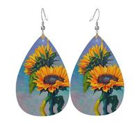Ensemble de boucles d'oreilles légères en forme de larme en cuir avec peinture tournesol
