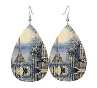 Ensemble de boucles d'oreilles légères en forme de larme en cuir avec tour Eiffel de Paris romantique, cadeau pour femme et fille