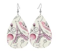 Ensemble de boucles d'oreilles légères en forme de larme en cuir Motif Tour Eiffel de Paris