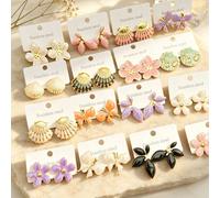 Ensemble de boucles d'oreilles papillon en émail avec fleur & coquillage, clous hypoallergéniques en acier inoxydable, bijoux de plage pour femmes, cadeau pour maman & demoiselle d'honneur, style aléa