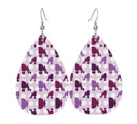 Ensemble de boucles d'oreilles pendantes en cuir avec motif caniche violet à pois en forme de larme pour femme, cadeau d'anniversaire