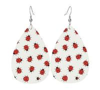 Ensemble de boucles d'oreilles pendantes en cuir avec motif coccinelles mouchetées infinies en forme de larme pour femme, cadeau d'anniversaire