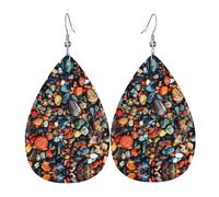 Ensemble de boucles d'oreilles pendantes en cuir avec pierres colorées - Style hippie - Pour femme - Cadeau d'anniversaire