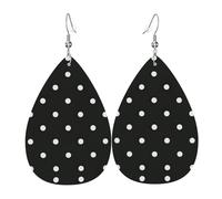 Ensemble de boucles d'oreilles pendantes en cuir noir et blanc à pois en forme de larme pour femme, cadeau d'anniversaire