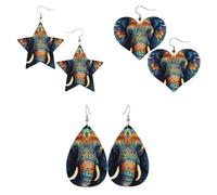 Ensemble de boucles d'oreilles pendantes légères en forme de larme en cuir pour femme et fille, motif éléphant Mandela, taille unique, Simili cuir