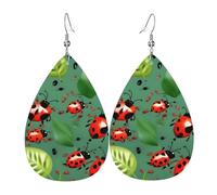 Ensemble de boucles d'oreilles pendantes légères en similicuir avec motif feuilles et coccinelles