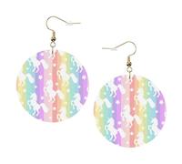Ensemble de boucles d'oreilles pendantes légères en similicuir imprimé licornes sur rayures colorées pour femme, 1 paire de boucles d'oreilles pendantes légères, One Size, Polyester