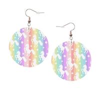 Ensemble de boucles d'oreilles pendantes légères en similicuir imprimé licornes sur rayures colorées pour femme, 1 paire de boucles d'oreilles pendantes légères, One Size, Polyester