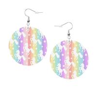Ensemble de boucles d'oreilles pendantes légères en similicuir imprimé licornes sur rayures colorées pour femme, 1 paire de boucles d'oreilles pendantes légères, One Size, Polyester