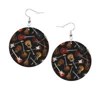 Ensemble de boucles d'oreilles percées imprimées guitares pour femme, 1 paire de boucles d'oreilles tendance en similicuir pour anniversaire, Noël, bijoux cadeaux pour femmes