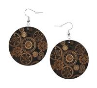 Ensemble de boucles d'oreilles rondes en cuir avec motif horloge engrenage bronze siècle - 1 paire de boucles d'oreilles pendantes élégantes en cuir pour femme - Bijoux cadeaux