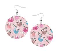 Ensemble de boucles d'oreilles rondes en cuir avec motif paresseux coquin, 1 paire de boucles d'oreilles créoles élégantes pour femme, bijoux cadeaux, One Size, Polyester