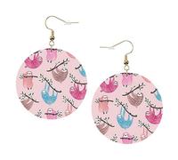 Ensemble de boucles d'oreilles rondes en cuir avec motif paresseux coquin, 1 paire de boucles d'oreilles créoles élégantes pour femme, bijoux cadeaux, One Size, Polyester