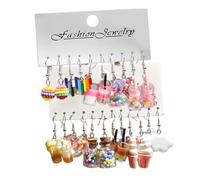 Ensemble de boucles d'oreilles tendance fantaisie en forme de thé aux perles de lait - 11 designs uniques pour femmes et étudiants - Usage quotidien - Style décontracté - En résine