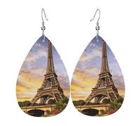 Ensemble de boucles d'oreilles tour Eiffel Paris en cuir pour femme - Boucles d'oreilles pendantes légères et uniques - Boucles d'oreilles bohème en forme de goutte d'eau - Accessoires de mode