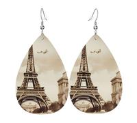 Ensemble de boucles d'oreilles vintage Paris Tour Eiffel papillon en cuir pour femme - Boucles d'oreilles pendantes légères et uniques - Boucles d'oreilles bohème en forme de goutte - Accessoires de