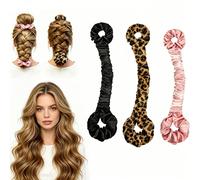 Ensemble de boucles sans chaleur en satin multifonction, appareil de boucles de sommeil à grandes vagues B - Noir 2 pièces (M+L),C-Leopard Print 2 pièces (M+L),A - Rose 2 pièces (M+L),F-Imprimé léopar