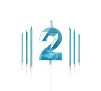 Ensemble de bougies bleues pour 2e anniversaire de garçon - Bougie en forme de chiffre 2 avec longues bougies bleues - Bougies d'anniversaire pour gâteau d'anniversaire, anniversaire de mariage
