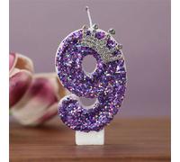 Ensemble de bougies d'anniversaire avec couronne pailletée violette & chiffre, parfait pour les décorations de fête d'anniversaire, convient aux garçons et aux filles 7,5,9,2,3,4,6,8,1,0Cire