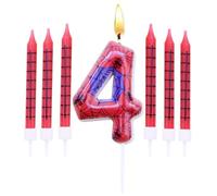 Ensemble de Bougies D'anniversaire Spiderman,Bougie Numéro 4 avec 6 Bougies Longues Spiderman,Bougie Anniversaire pour Gâteau pour Filles, Garçons,Décorations de Fête D'anniversaire