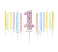 Ensemble de bougies macaron pour 1er anniversaire - Bougies en forme de chiffre 1 - Fournitures de gâteau et fournitures d'anniversaire - Essentiels de fête - Parfait pour les filles et les garçons de