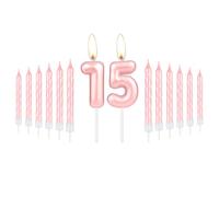 Ensemble de bougies roses pour 15e anniversaire - Numéro 15 avec bougies en spirale - Décorations d'anniversaire pour filles et garçons - Décoration de gâteau macaron pour femmes