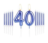 Ensemble de bougies Royal Blue Happy 40th Birthday Light Number 40 Bougies pour décoration de gâteau de fête pour fille, garçon, femme, homme, anniversaire, anniversaire de mariage