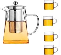 Ensemble De Bouilloire De Théière en Verre, Ensemble De Tasses à Thé en Verre avec Infuseur à Thé Service à Thé De Voyage Portable avec Sac De Voyage, B, 950ML