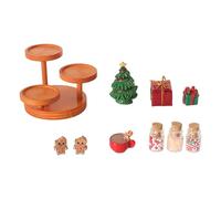 Ensemble de boulangerie miniature sur le thème de Noël avec superposé, décors de gâteaux à la crème et pots de bonbons, décor de scène de maison de poupée, présentoir miniature de desserts de