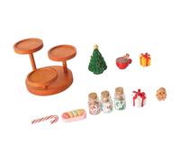 Ensemble de boulangerie miniature sur le thème de Noël avec superposé, décors de gâteaux à la crème et pots de bonbons, décor de scène de maison de poupée, présentoir miniature de desserts de
