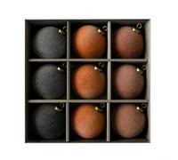 Ensemble de boules de décoration pour sapin de Noël à suspendre - Boules en peluche floquées en blanc, marron, vert, gris, décoration d'intérieur sur le thème de l'hiver - Pendentifs festifs avec