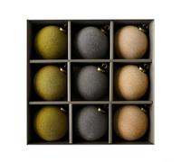 Ensemble de boules de décoration pour sapin de Noël à suspendre - Boules en peluche floquées en blanc, marron, vert, gris, décoration d'intérieur sur le thème de l'hiver - Pendentifs festifs avec
