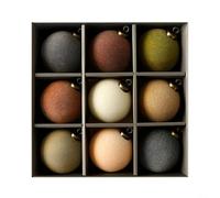 Ensemble de boules de décoration pour sapin de Noël à suspendre - Boules en peluche floquées en blanc, marron, vert, gris, décoration d'intérieur sur le thème de l'hiver - Pendentifs festifs avec