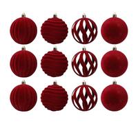 Ensemble De Boules De Noël | 12 Pièces Velours Rouge Et Vert | Boules Incassables Ornements De Sapin De Noël,pour Décorations De Fête Intérieur Cheminée Manteau Cuisine Chambre Salon