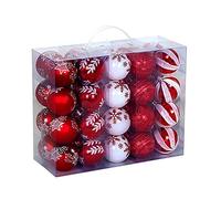Ensemble de boules de Noël à faire soi-même Décorations de Noël | Lot de 40 boules de Noël en plastique galvanisé Rouge/blanc 6 cm