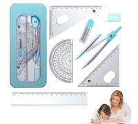 Ensemble de boussole rapporteur de règle, ensemble de boussole et rapporteur - Ensemble de mathématiques de géométrie pour étudiants | Boîte de Kit de Protection pour Fournitures de Classe Scolaire