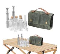 Ensemble de bouteilles de condiments d'extérieur - Kit de rangement de 12 pièces, sac de transport portable, pulvérisateur, outil de broyeur | Organiseur compact et étanche pour voyage, pique-nique