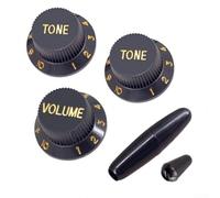 Ensemble de boutons de guitare ST en plastique 1 volume 2 boutons de tonalité 2 boutons de bar noir blanc jaune pour guitare électrique pièces de rechange 25,5 x 13 mm (noir + doré)