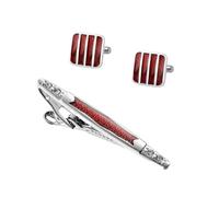 Ensemble de boutons de manchette en émail rouge avec pince à cravate en diamant haut de gamme, taille unique, Métal, Pas de gemme