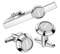 Ensemble de boutons de manchette et pince cravate pour homme, initiales argent es AZ, pour smoking, mariage, affaires (I (2 boutons de manchett