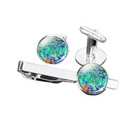 Ensemble De Boutons De Manchette Géométriques pour Hommes - Rétro Van Gogh Verre Iris Peinture À l'huile Motif Boutons De Manchette Barre De Cravate, pour Accessoires De Bij