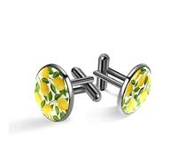Ensemble de boutons de manchette pour homme - Jaune agrumes et citron - Pour mariage et affaires, 20mm*20mm, Acier inoxydable, Quartz synthétique