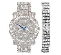 Ensemble de Bracelet de Tennis - Hip Hop pour Homme Triple rangée Bling Bling Bracelet avec Assorti Iced Out Argent Ronde Montre de L0504b 3rtennis Argent