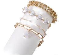 Ensemble de bracelets à breloques en perles baroques avec pendentif étoile | Breloque en perle baroque, accent en forme de cœur, look élégant, pendentif étoile, bijou tendance pour femme