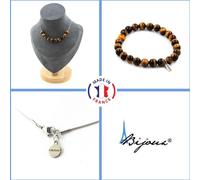 Ensemble de bracelets Collier 10 perles d'oeil de tigre 8 mm Chaîne en acier inoxydable