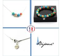 Ensemble de bracelets Collier 4 perles Tourmaline pastèque + chrysocolle 8 mm Chaîne en acier inoxydable
